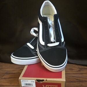 VANS Black and White Kids Skate-Style Sneakers